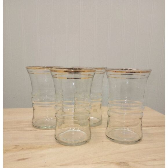 Vintage MCM  Anchor Hocking, Ribbed, hour glass shaped, gold rimmed drinking gla - Picture 3 of 9